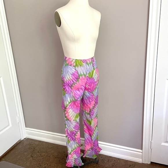 Vintage 60s Pink Purple Floral Hippie Short Sleeve Ruffled Pant Suit - XS/24" - Picture 6 of 16